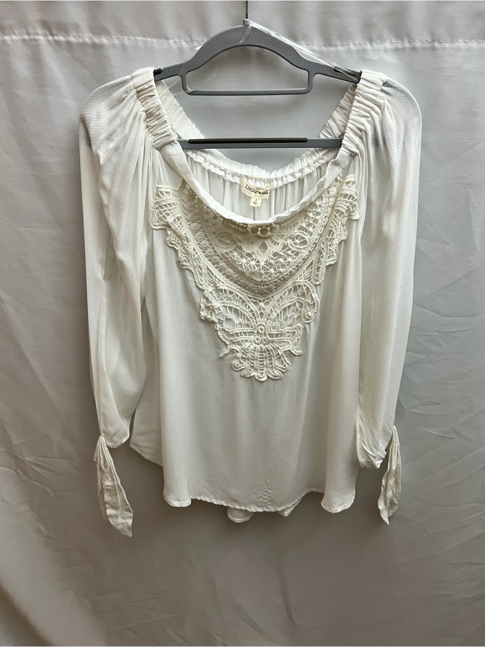 Living Doll Los Angeles White Crochet Lace Peasant Blouse Size 1 (L)